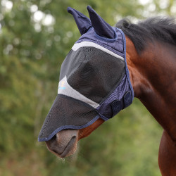 Masque anti-mouches Shires FlyGuard Pro Fine Mesh avec oreilles et nez Marine Bleu marine