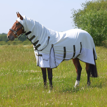 Volledige anti-vliegen deken Shires Highlander Plus Sun Shade Wit