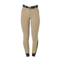 Pantalon d’équitation femme Equestro grip genoux taille haute Encens Beige