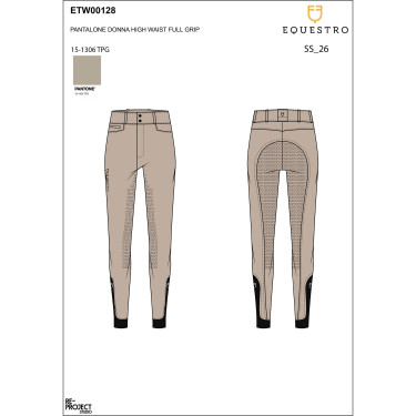 Pantalon taille haute avec grip intégral femme Equestro Oxford tan Rose Pantalon taille haute avec grip intégral femme Equestro Oxford tan Rose