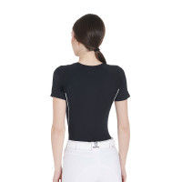 Dames slim fit trainingsshirt techniek Equestro Zwart