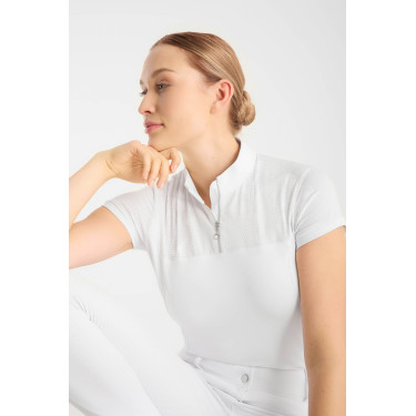 Polo de concours Horze Louisa mesh femme Blanc / bleu turquoise