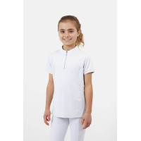 Polo de concours Horze Louisa Young Rider empiècements en mesh Blanc / bleu turquoise