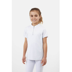 Polo de concours Horze Louisa Young Rider empiècements en mesh Blanc / bleu turquoise