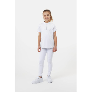 Polo de concours Horze Louisa Young Rider empiècements en mesh Blanc / bleu turquoise