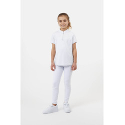 Wedstrijdpolo Horze Louisa Young Rider met inzetstukken van mesh Wit / turquoiseblauw