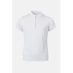 Polo de concours Horze Louisa Young Rider empiècements en mesh Blanc / bleu turquoise