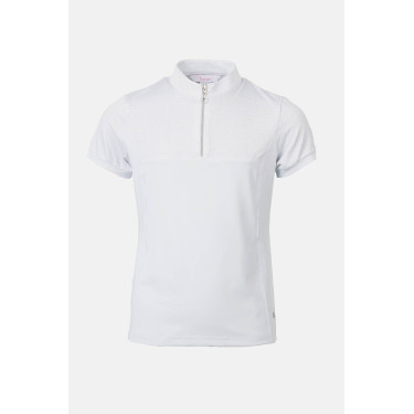 Polo de concours Horze Louisa Young Rider empiècements en mesh Blanc / bleu turquoise