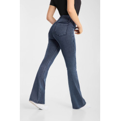 Legging d’équitation Horze Emery western femme coupe bootcut effet denim Bleu denim