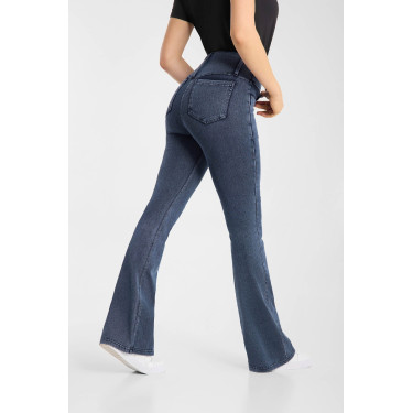 Legging d’équitation Horze Emery western femme coupe bootcut effet denim Bleu denim