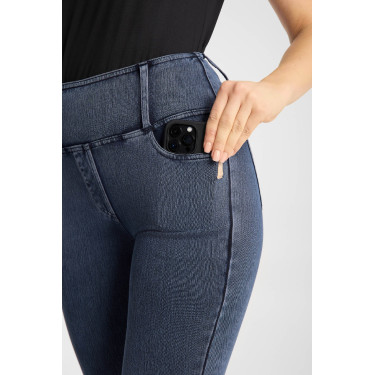 Legging d’équitation Horze Emery western femme coupe bootcut effet denim Bleu denim
