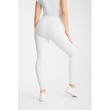 Pantalon d’équitation Horze Matilda perforé femme full grip Blanc / bleu turquoise Pantalon d’équitation Horze Matilda perforé femme full grip Blanc / bleu turquoise