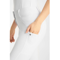 Pantalon d’équitation Horze Matilda perforé femme full grip Blanc / bleu turquoise Pantalon d’équitation Horze Matilda perforé femme full grip Blanc / bleu turquoise