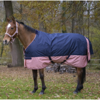 Couverture Equithème TYREX 600 D Marine / or rose Bleu Couverture Equithème TYREX 600 D Marine / or rose Bleu