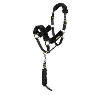 Licol et longe en fausse fourrure Shires Arma Noir