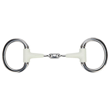 Shires EquiKind Softie olijftrens met platte ring en dubbele breuk Staal Grijs