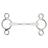 Shires EquiKind Softie dubbelgebroken kneveltrens met twee ringen Staal Grijs