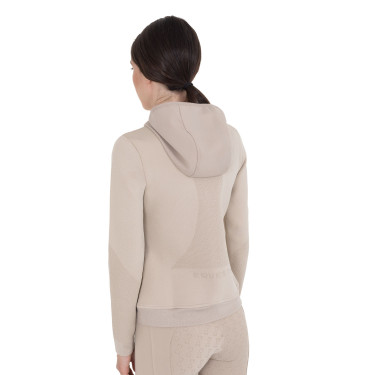 Sweat technique Equestro femme à capuche avec empiècements en micro mesh Oxford tan Rose