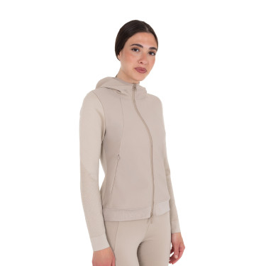 Sweat technique Equestro femme à capuche avec empiècements en micro mesh Oxford tan Rose