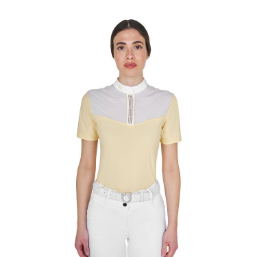 Polo de concours Equestro femme coupe slim avec empiècements en tissu effet soie Soleil Orange