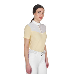 Dames wedstrijdpolo slim fit met inzetstukken in satijnachtige stof Zon Oranje
