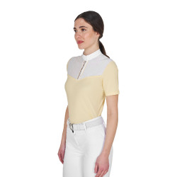 Dames wedstrijdpolo slim fit met inzetstukken in satijnachtige stof Zon Oranje