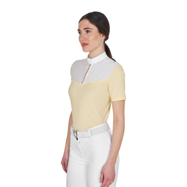 Polo de concours Equestro femme coupe slim avec empiècements en tissu effet soie Soleil Orange