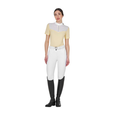 Polo de concours Equestro femme coupe slim avec empiècements en tissu effet soie Soleil Orange