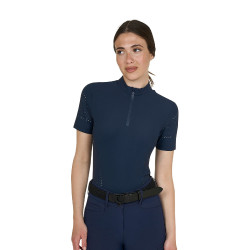 Dames trainings T-shirt van technische stof met microgaatjes Marineblazer Marineblauw