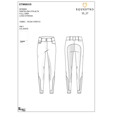 Pantalon Equestro femme full grip taille haute logo en strass Blanc