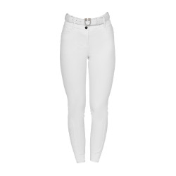 Pantalon Equestro femme full grip taille haute logo en strass Blanc