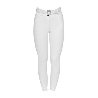 Pantalon Equestro femme full grip taille haute logo en strass Blanc