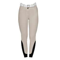 Damesbroek met full grip, hoge taille, logo in strass Oxfordbruin Roze