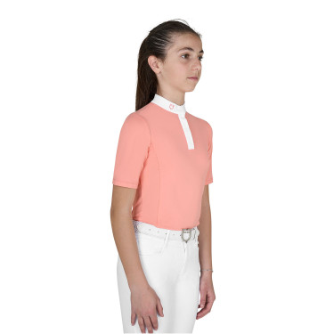 Polo de concours Equestro fille coupe slim avec boutons Fleur du désert Rose