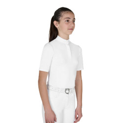 Polo de concours Equestro fille coupe slim avec boutons Blanc