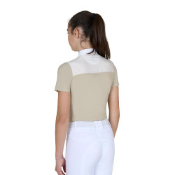 Polo de concours Equestro fille coupe ajustée avec inserts en tissu type soie Oxford tan Rose
