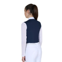 Polo de concours Equestro fille à manches longues avec empiècements en micro mesh Blanc