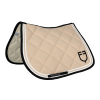 Tapis de saut Equestro Double Stripes en tissu technique Oxford tan / noir Blanc