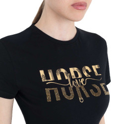 T-shirt Equestro femme Horse Love en coton Noir