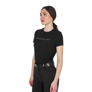 Dames T-shirt van katoen met gelamineerd logo Zwart
