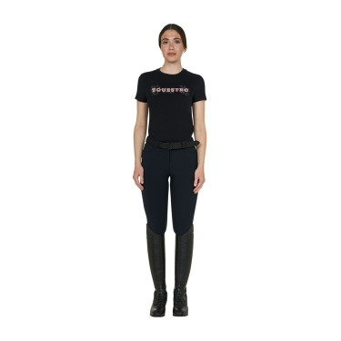 Dames T-shirt met strass van katoen Zwart