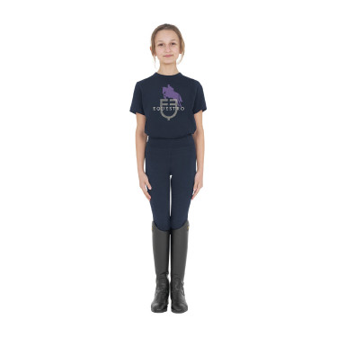 T-shirt unisexe pour enfants Horse Jump Glossy en coton Marine Bleu marine