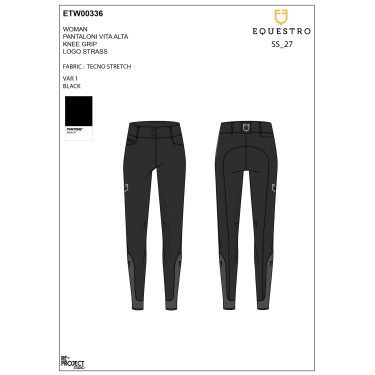 Pantalon Equestro femme taille haute logo en strass Noir