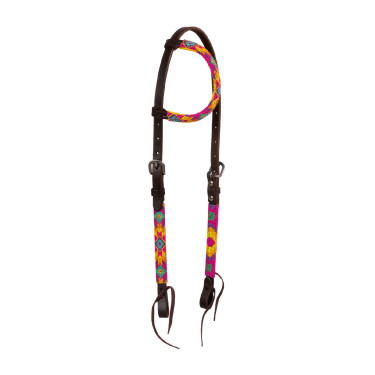 Bride western Pool's avec perles multicolores et cuir huilé à une oreille Marron foncé