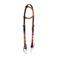 Bride western Pool's avec perles multicolores et cuir huilé à une oreille Marron foncé
