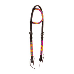 Bride western Pool's avec perles multicolores et cuir huilé à une oreille Marron foncé