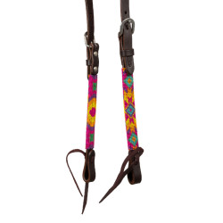 Bride western Pool's avec perles multicolores et cuir huilé à une oreille Marron foncé