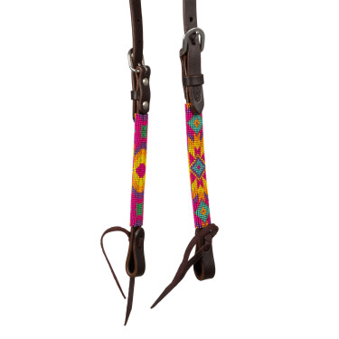 Bride western Pool's avec perles multicolores et cuir huilé à une oreille Marron foncé