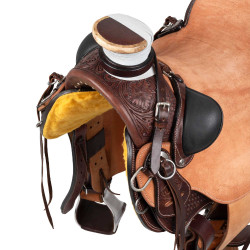 Selle western Wade Arizona Pool's avec sangle arrière et protection de couteau Marron foncé / naturel