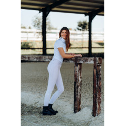 Pantalon d'équitation fond intégral Horze Kaitlin pour femme avec déco florale Chute d'orchidée Blanc